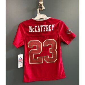 NEW Girls Medium 7/8 NFL SF 49ers McCaffrey #23 Red Jersey Official Team Apparel